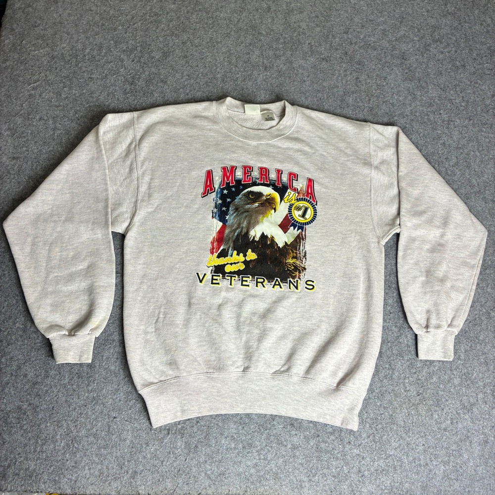 Vintage MJ Soffe America Is #1 Thanks To Our Veterans Sweatshirt Mens Medium USA
